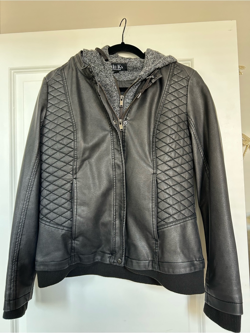 Mo-Ka Faux Leather Hooded Jacket - Black